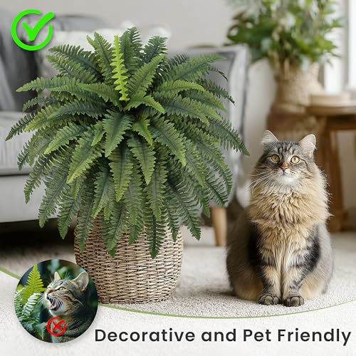 FOREST PRINCE 42" Artificial Boston Fern Large Bush Plants, 2 Bundles of Fake Ferns with 65 Fronds for Outdoors Home Decor - color: 42" 2 Pcs
