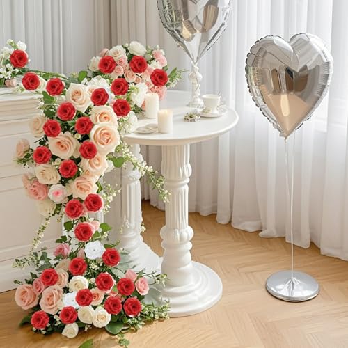 Rose Artificial Flowers, 50Pcs Red Roses Head Flowers Bulk with Stem, 3 Inches Silk Rose Fake Flower Head for Wedding Party Home Decor DIY Baby Shower Centerpieces Tables Decoration(Red) - color: Red