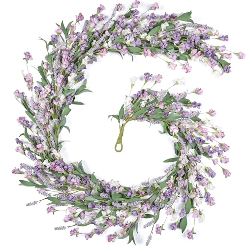 Artgar Flower Garland 6Ft Spring/Summer Garlands Floral Garland for Mantle All Year Round Paper Garlands Decor for Indoor Outdoor Home Wedding Arch Porch Stair Backdrop Year Round Decor (Purple) - color: Purple (6ft)
