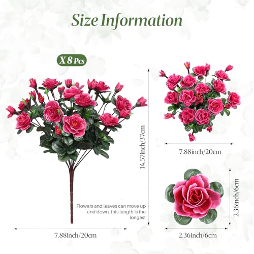 Alupssuc 8 Large Bundles Artificial Flowers for Outdoors Spring Decoration, UV Resistant Faux Flowers Silk Camellia Realistic Fake Flowers for Yard Patio Planter Porch Balcony Garden, Rose - color: Rose