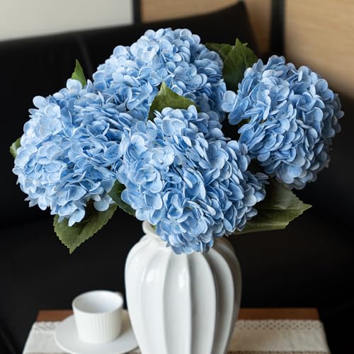 DUYONE 22" Real Soft Touch Hydrangea Artificial Flowers Realistic,Large Long Stem Fake Flowers Full Latex Faux,Wedding Bouquet,Party Home Decor,Garden Office Room Table Centerpieces Baby Blue 4Pcs - color: Baby Blue, size: 4Pcs