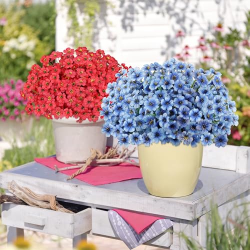 AmyHomie 20 Bundles Artificial Flowers for Outdoor UV Resistant Faux Flowers No Fade Fake Plastic Plants Garden Porch Window Box Decorating(Blue) - color: Blue, size: 20
