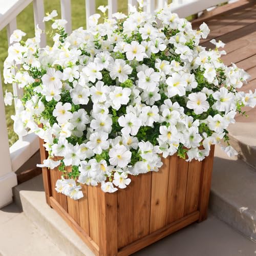 INQCMY Artificial Fake Flowers for Outdoors Decoration,12 Bundles Silk Colorful Morning Glory with Eucalyptus UV Resistant Look Real Faux Flowers for Planter Door Garden Porch Patio Balcony Yard - color: White