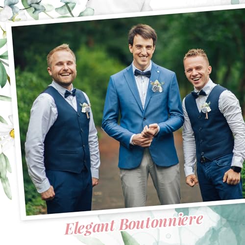 Crowye 16 Pcs Boutonniere for Men Wedding with Pins Set Groom and Groomsmen Ceremony Anniversary Corsage Wedding Flowers Artificial Bouquets for Formal Dinner Party Fall Vintage Prom (Dusty Blue) - color: Dusty Blue