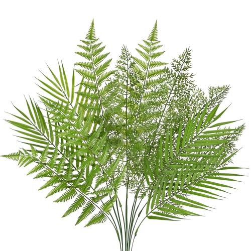 DILATATA 12PCS Artificial Palm Leaves Stems Tropical Faux Fern Foliage Greenery Picks Fake Palm Plants for Vase Wedding Bouquets Home Garden Indoor Outdoor DIY Decor-Mixed - color: Mixed