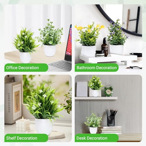Uguisu 4 Pcs Small Fake Plants Indoor Artificial Plants Simulation Plants for Bathroom Decor Office Decor Room Decor Home Decor Indoor-White with Flowers - color: White