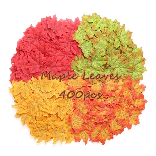 SITUMEIZI 400PC Fake Fall Leaves Autumn Fall Decor for Home Maple Leaf for Wedding Party Halloween Thanksgiving Decorations 4 Colors - color: Yellow Orange Red Brown