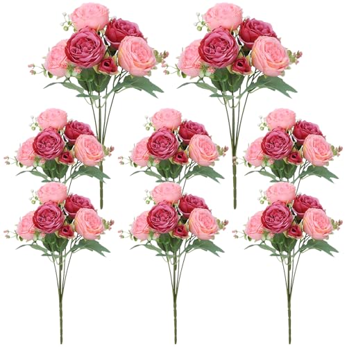 8 Pack Pink, Dark Pink Peonies Artificial Flowers, Fake Silk Hydrangea Bouquet for Bridal Wedding Home Table Decor Reusable Dining Opening Ceremony Birthday Arrangement Faux Floral - color: Pink,dark Pink