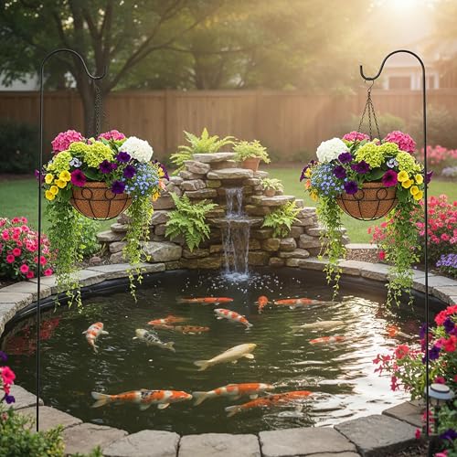 Classic Round Wire Hanging Basket 4 Packs 14 Inch Deep Coco Liner Water-Absorbing All-Weather Garden Deck Hanging Planter with Chain Flower Pot - size: 14 Inch, style: Circular