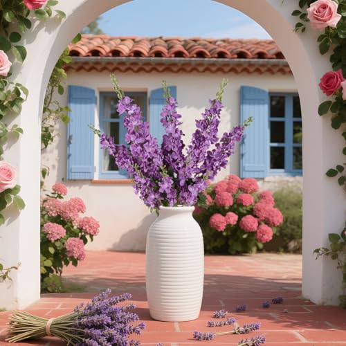 IPOPU 43.3" Purple Delphinium Artificial Flowers 5PCS Faux Delphinium Flowers Larkspur Long Stem Artificial Flowers for Wedding Table Centerpieces Home Garden Decor(Purple) - color: Deep Purple
