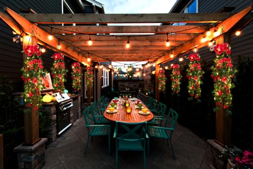 RECUTMS 2pcs Artificial Hanging Plants 32 in Fake Plant Ivy Vine Outdoor UV Resistant Plastic (Rose red) - color: Rose Red, size: 2 pcs light