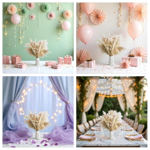 Dried Flower Bouquet (No Vase) | 17'' Mini Boho Floral Arrangement - Pampas, Bunny Tails, Baby's Breath & More Natural Dried Flowers – Home Wedding Decor, Centerpiece