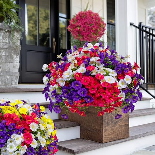AXYLEX Artificial Flowers Outdoor Morning Glory - 16 Bundles Fake Plants UV Resistant No Fade Faux Plastic Greenery Home Garden Patio Decoration Indoor (1, Multi16-1) - color: Multi16pcs - White+red Pink+purple
