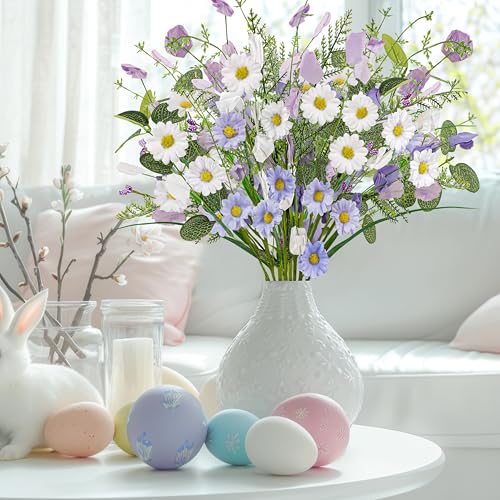 Yen Jean 8 Bundles Spring Artificial Fake Flowers Decor - Faux Silk Wildflower Bouquet Decorations for Home Vase Table Centerpieces