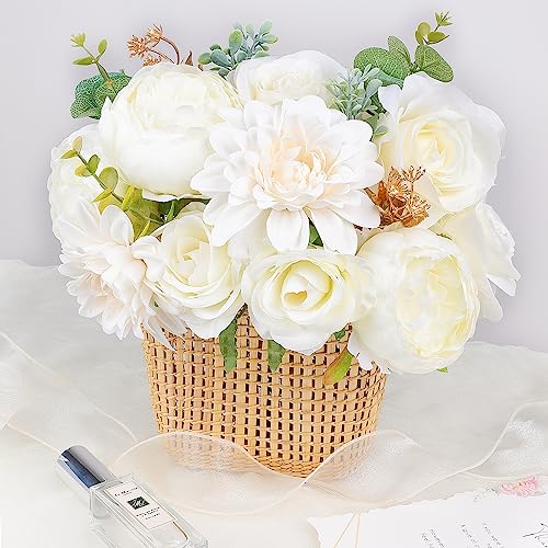 AGIRL Artificial Flowers Combo Fake Flowers Rose Silk Flowers with Stems for DIY Wedding Bouquets Centerpieces Arrangements Table Decor Bridal Baby Shower Party Home Decor (Cream White) - color: Cream White