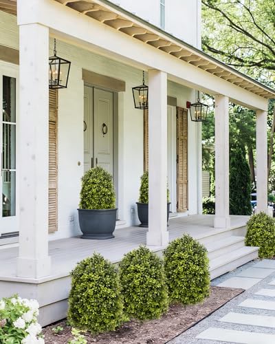 DDHS 25" Artificial Boxwood Topiary Ball Tree,2 Pack Plants Outdoor with Ground Spike UV Resistant, Fake Bushes Faux Topiary Bush Porch Garden Decor
