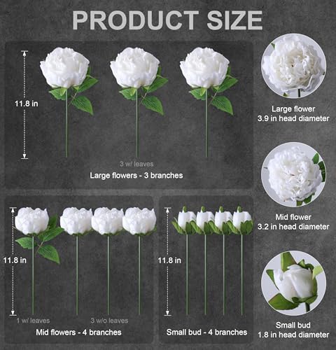 florisso White Peony Artificial Flowers - 11 Branches Silk Peonies for Home Decor, Wedding Floral Arrangements & Table Centerpieces (Silk Artificial Flowers) - color: Peony-white