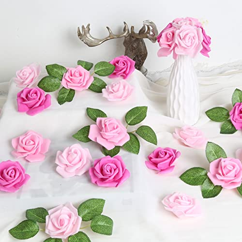 200pcs Pink Foam Roses Heads,3inch Blush Faux Flowers Artificial Rose Stemless Fake Flower Bulk for DIY Floral Crafts,Cake Decoration Wedding,Baby Shower Flower Centerpieces(Shades of Pink) - color: 200pcs Shades of Pink