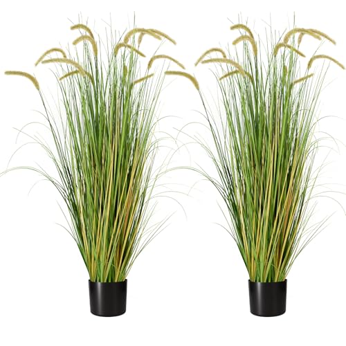2-Pack 4ft/47in Artificial Horsetail Grass, Potted Faux Floor Plant for Modern Home Decor, Tall Grass Greenery for Indoor Outdoor House Garden Lobby Office Wedding - color: 2pac Green3