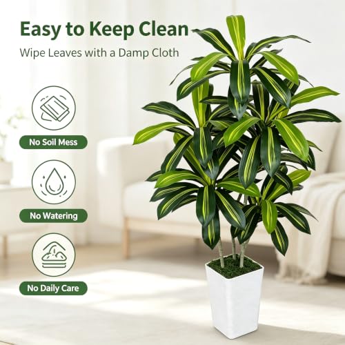 6ft Artificial Dracaena Tree, Realistic Faux Dragon Tree in Pot, 72 Inch Large Fake Silk Tree for Indoor Home Office Decor, Modern Floor Plant for Corner, Housewarming - color: White