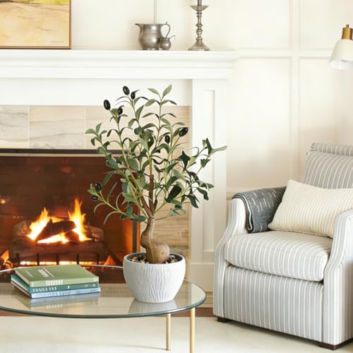 KAIRNE Artificial Black Olive Tree,19.6” Tall Fake Potted Plants,Realistic Decorative Plants Table Indoor Decor,Lifelike Greenry Tree,Fake Olive Tree Gifts for Housewarming Shelf Office Desk Decor - color: Olive Tree