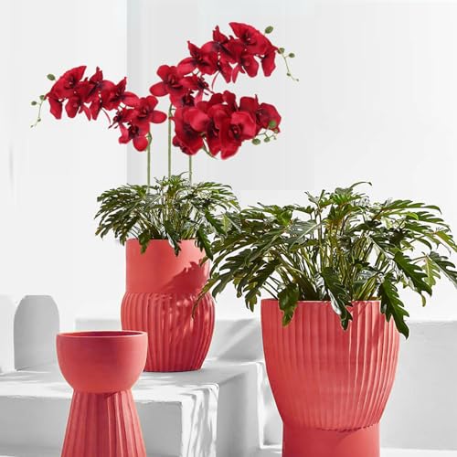 Red Orchids Artificial Flowers 6PCS Silk Orchids 35" Faux Orchid Stems Artificial Orchids That Look Real for Wedding Home Table Centerpieces Decor(Red) - color: Red