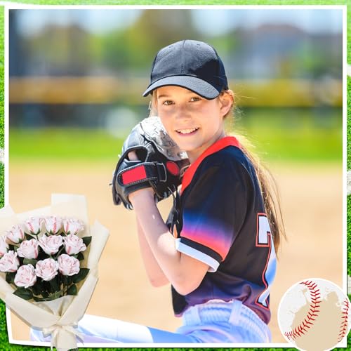 Suhine 12 Pcs Artificial Baseball Rose Flowers Sports Party Favors Bulk for Birthday Graduation Wedding Party Decorations Table Centerpieces Game Prizes Senior Night Gifts (Baseball Color, Large) - color: Baseball Color, size: Large