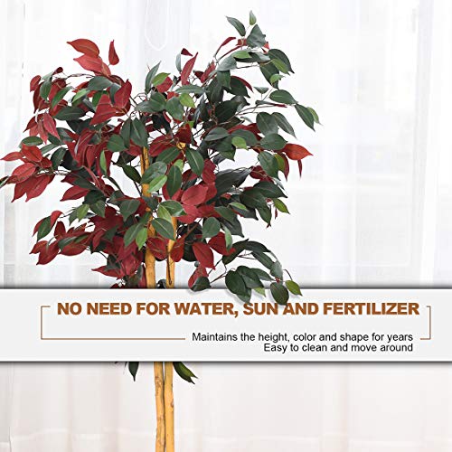 Goplus 4FT Tall Artificial Ficus Tree, Greenery Fake Tree Faux Plant in Pot for Indoor Outdoor Home Décor