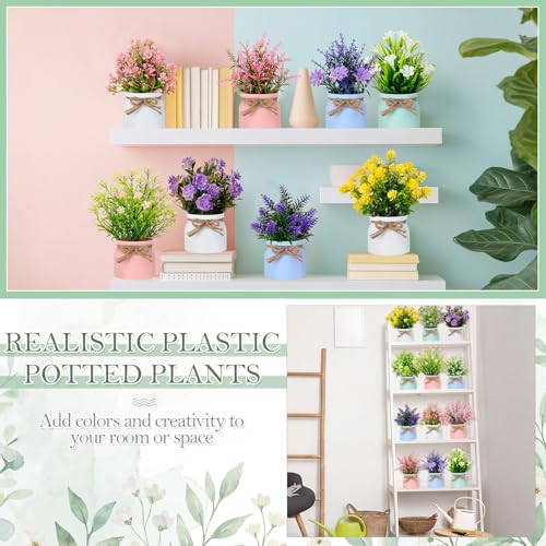 Suncalla 12 Pcs Artificial Flower Plants Small Fake Plants with Pot Mini Faux Potted Plant for Floral Tables Centerpieces Decoration Home Bathroom Office Window Tabletop Decor (Colorful Flower) - style: Colorful Flower