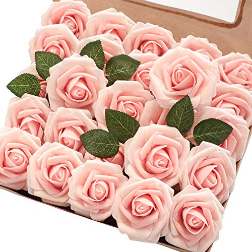 Floroom Artificial Flowers 50pcs Real Looking Blush Heirloom Foam Fake Roses with Stems for DIY Wedding Bouquets Pink Baby Shower Centerpieces Floral Arrangements Party Tables Home Decorations - color: Blush Heirloom, size: 50Pcs