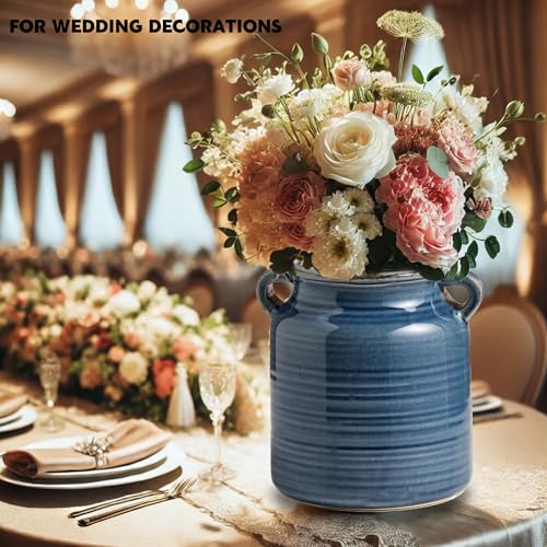 Ceramic Rustic Distressed Blue Flower Vase for Centerpieces, Kitchen, Office or Living Room (5.9''x6.3'') - color: Blue, size: 5.9''x 6.3”