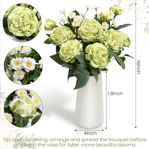 Fake Flowers in Vase, 16 Inch Silk Flower Arrangements with Ceramic Vase Artificial Rose Peony for Home Office Kitchen Bathroom Indoor Decor - Sage Green - color: Sage Green