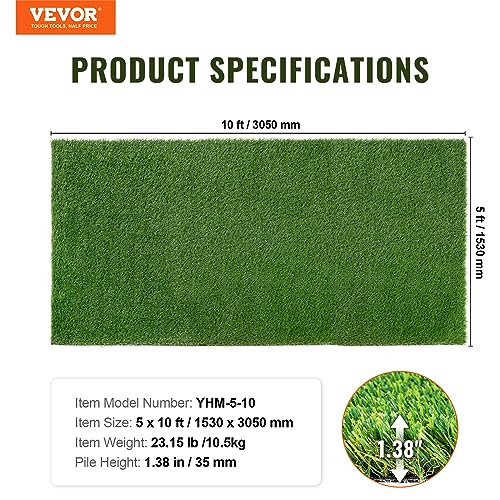VEVOR Artifical Grass Turf, 5 x 10 ft Thick Grass Rug Indoor Outdoor, 1.38" Realistic Synthetic Grass Mat with Drainage Holes, Perfect for Patio Garden Lawn Home Backyard Dog Mats - size: 5 x 10 FT