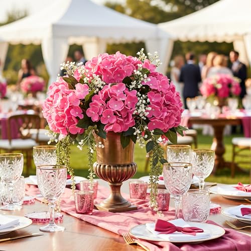 Auihiay 64pcs Hydrangea Artificial Flowers, Rose Red Artificial Hydrangea Flowers, Silk Hydrangea Heads with Stems for Garden, Home Party Baby Shower DIY Wedding Centerpiece (Rose Red) - color: Rose Red