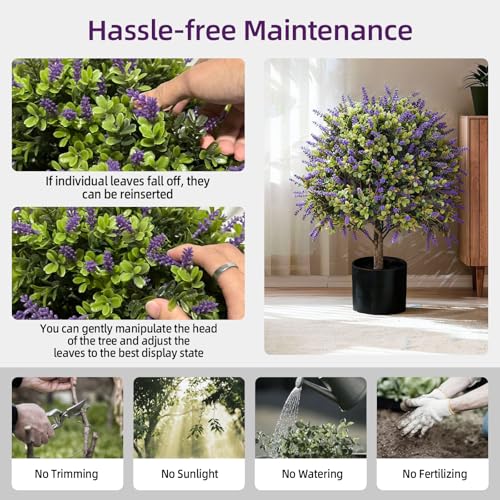 Artificial Lavender Topiary Ball Trees, 2 Set of UV Resistant Fake Evergreen Shrubs Bushes Plants, Faux Bushes for Outdoor Indoor Front Porch Garden Yard - color: Lavender, size: with Pot