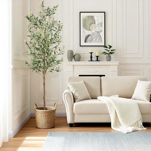 Artificial Fake Olive Tree 6FT Tall 1Pack Faux Silk Olive Tree for Home Living Room Office Decor Faux Artificial Plants Indoor Fake Potted Plants with Fruit & Free Moss - size: 6ft
