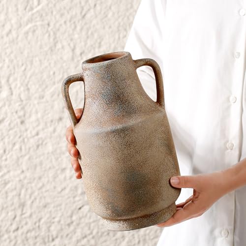 Ceramic Rustic Flower Vase, 10.94 Inch Pottery Modern Vase for Shelf, Tabletop, Vintage Farmhouse Home Decor for Coffee Table, Living Room, Mantle, Fireplace, Entryway - color: Rustic 10.94 Inch