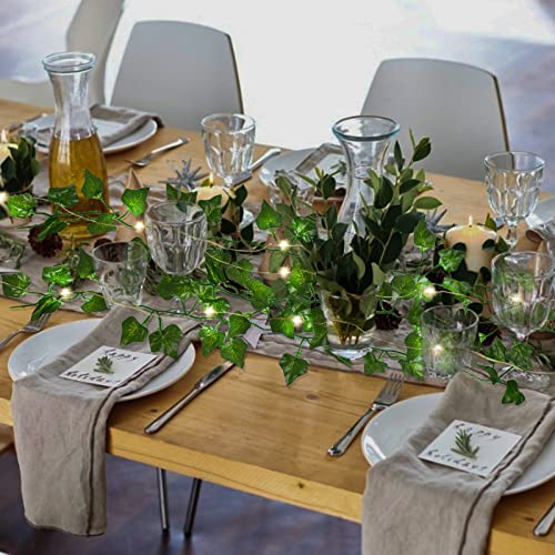 RECUTMS Ivy Fake Vines 24 Pack 173 FT Artificial Vine with 200 LED String Light Leaves Wall Decor Leaf Plants Greenery Garland Hanging Plant for Aesthetic Room Garden Office Wedding Decorations - color: Green-24 Light
