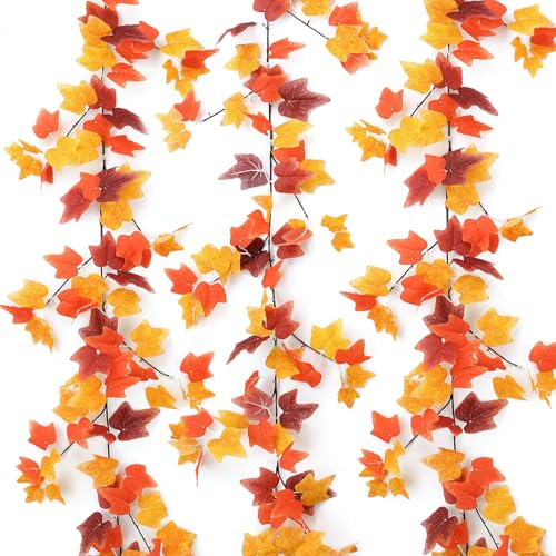Mizii 3 Strands Artificial Vines Fall Ivy Garland 74" Fake Vine with Silk Leaves Faux Hanging Plants Greenery Decoration for Outdoors Wedding Party Indoor Bedroom Home Wall Room Fall Decor (Fall Ivy) - color: Fall Ivy