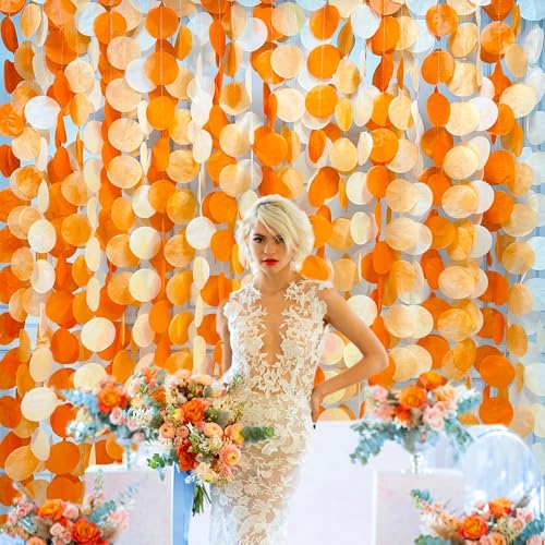 192 Ft Orange Party Decorations Ombre Orange Big Circle Dots Backdrop Streamer Tissue Paper Polka Dots Hanging Garland for Birthday Engagement Wedding Fall Autumn Harvest Thanksgiving Party Supplies - color: Ombre Orange