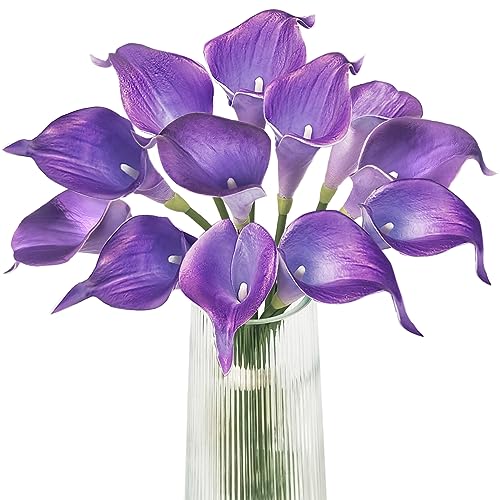 Letjolt Calla Lily Artificial Flowers 12Pcs Purple Realistic Bouquet | Faux Calla Lilies Bouquet, Wedding Bride Shower, Home Decoration, Table Flower Decor - color: Purple