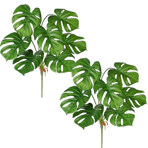 Hollyone 2PCS Artificial Monstera Plants Leaves 28.7" Fake Tropical Monstera Bush Tree Leaf Large Faux Greenery Stem Shrubs for Indoor Outdoor Home Garden Arrangement Jungle Safari Wedding Party Decor - color: Monstera, size: Bushes
