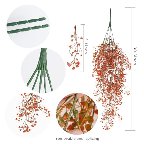 RECUTMS Fall Artificial Hanging Plants 4 Pcs Autumn Fake Ferns Artificial Plants Large Faux Hanging Plant Wall Thanksgiving Room Home Garden Wedding Party Indoor Outdoor Decor(Fall Orange) - color: Orange