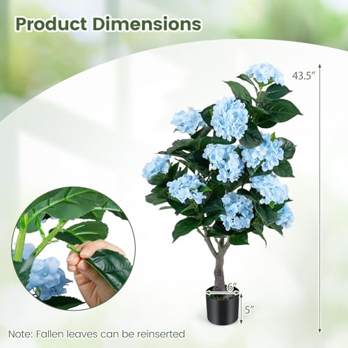 Goplus Artificial Hydrangea Tree, 2 Pack Fake Floral Plant w/11 White Flowers & Realistic Trunk in Plastic Nursery Pot, Indoor Silk Flower Tree for Home Office Living Room Housewarming Gift (Blue) - color: Blue