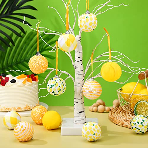 Liliful 12 Pcs Summer Tree Ornaments Lemon Hanging Ornaments Shiny Sequin Fruit Decoration Yellow Ball Pendant Party Favor for Spring Summer Holiday Pendant Baubles Door Wreath Garland 1.97''