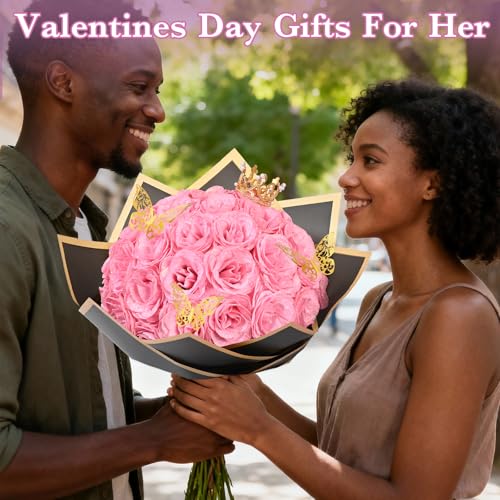 Waipfaru Pink Glitter Roses Bouquet, DIY Fake Flowers Bouquet, Everlasting Shiny Artificial Rose Bouquet for Valentine's Day, Anniversary, Engagement, Wedding, 24 Roses - color: Pink, size: 24pcs