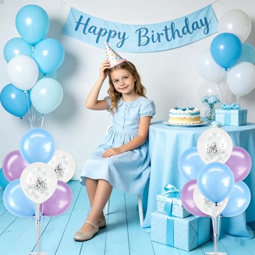 TONIFUL 4 Set Macaron Blue Purple Snowflakes Balloon Centerpieces for Table,Balloon Stand Kit for Kid Party Decor,Birthday Decorations Winter Theme Party Decorations - color: Macaron Blue Purple