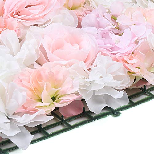 DNYSYSJ Flower Wall 12 PCS 23.62''x15.75'' 0.79'' Hydrangea Artificial Rose Flowers Panel Silk Fabric Mat for Garden Patio Wedding Stage Indoor Outdoor Decor, Champagne White Pink - color: Champagne White Pink, size: 12 pieces