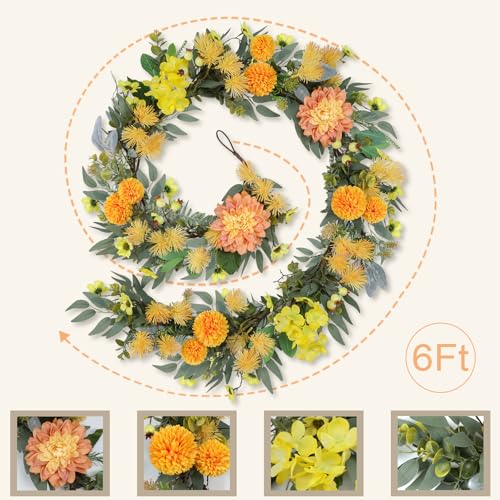 Spring Garland 6FT Flower Garland Faux Greenery Leaf Vine Garlands for Decoration for Spring Indoor Outdoor Garden Farmhouse Porch Wall Wedding Room Home Decor (Yellow) - color: Yellow