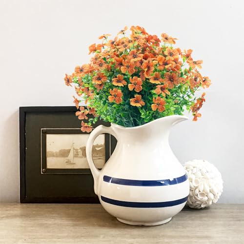 Artificial Flowers Outdoor Fake Flowers,8 Bundles Outside Fake Flower UV Resistant No Fade Faux Plastic Plants Shrubs Home Garden Porch Patio Decor(Orange Red) - color: Orange Red, size: 8 Bundles